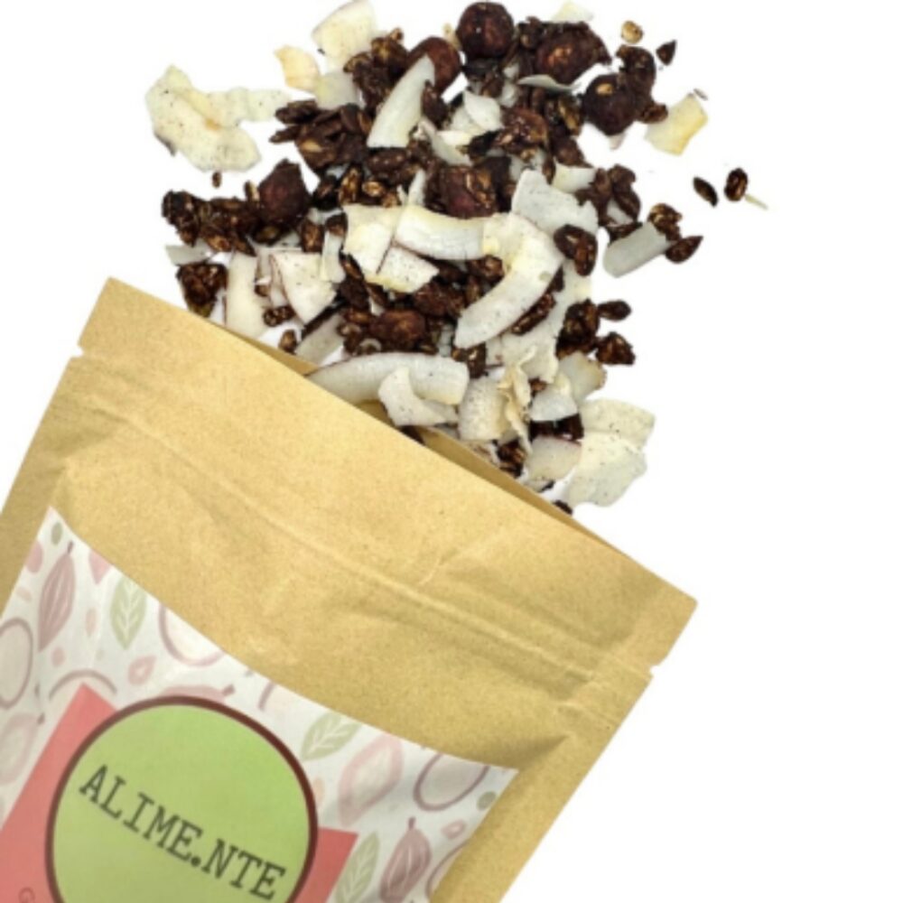 granola alimente coco cacau e avela